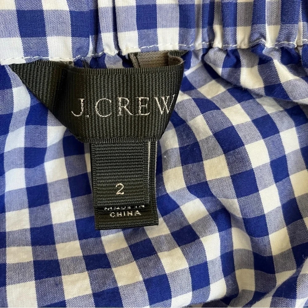 J. Crew Blue White Gingham Checkered Off The Shoulder Top Cottagecore Size 2